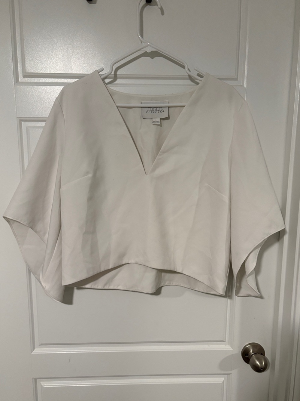 Anthropologie Cream V-Neck Boxy Draped Blouse